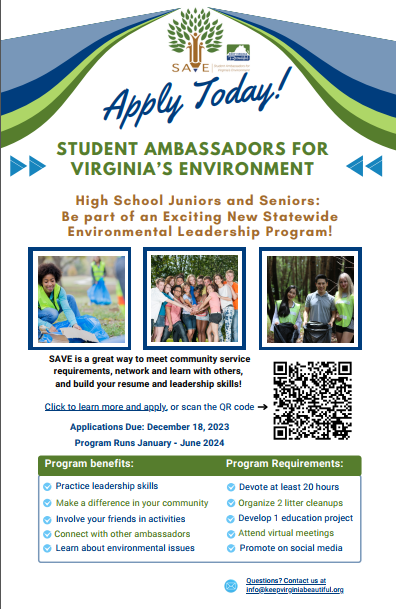 Youth Opportunity – Student Ambassadors for Virginia’s Environment