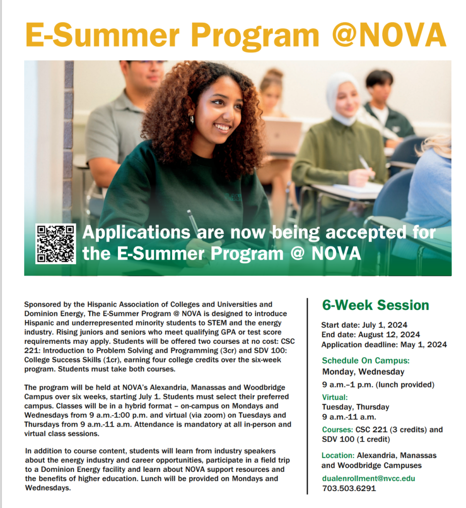 Applications for the ESummer Program at NVCC are underway PW Perspective